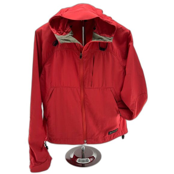 REI Hooded Windbreaker Wm Sz Sm Red Full Zip Pockets Insulated Fabric - Picture 1 of 10